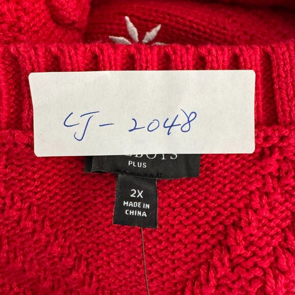 Talbots Embroidered Bobble Cardigan Sweater 2X Red White Snowflake NWT CJ-2048 - Picture 2 of 9
